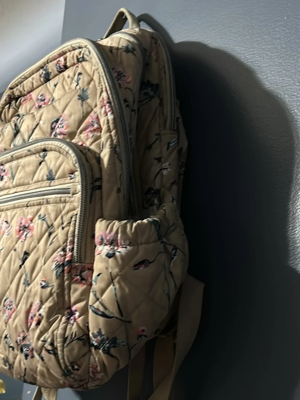 Beige Floral Quilted Backpack - Women